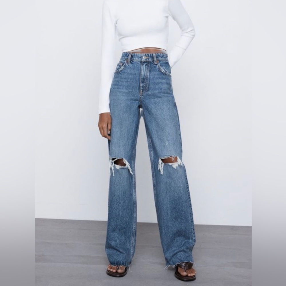 Zara ripped wide leg jeans (great for tall girls!) Size US 8, could fit a 6